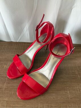 Worthington Bright Red Patent Open-Toe Ankle Strap Heels